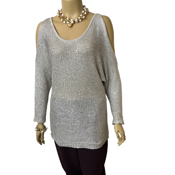 Say What Ladys Metallic Sweater With Sequence Woven in Fabric. Silver To… - Picture 2 of 10